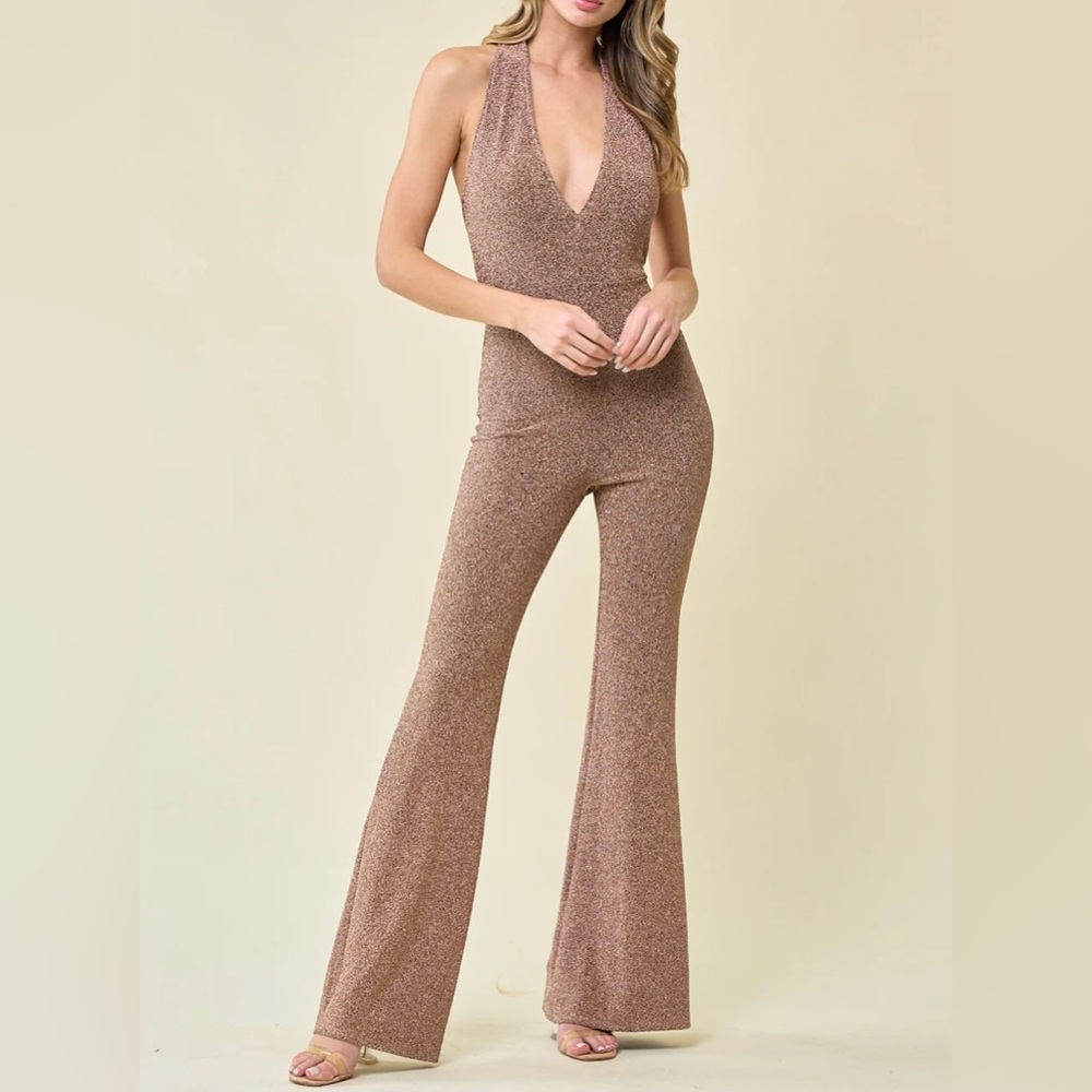 Saints & Hearts Copper Queen Sparkly Jumpsuit Women’s Size Small